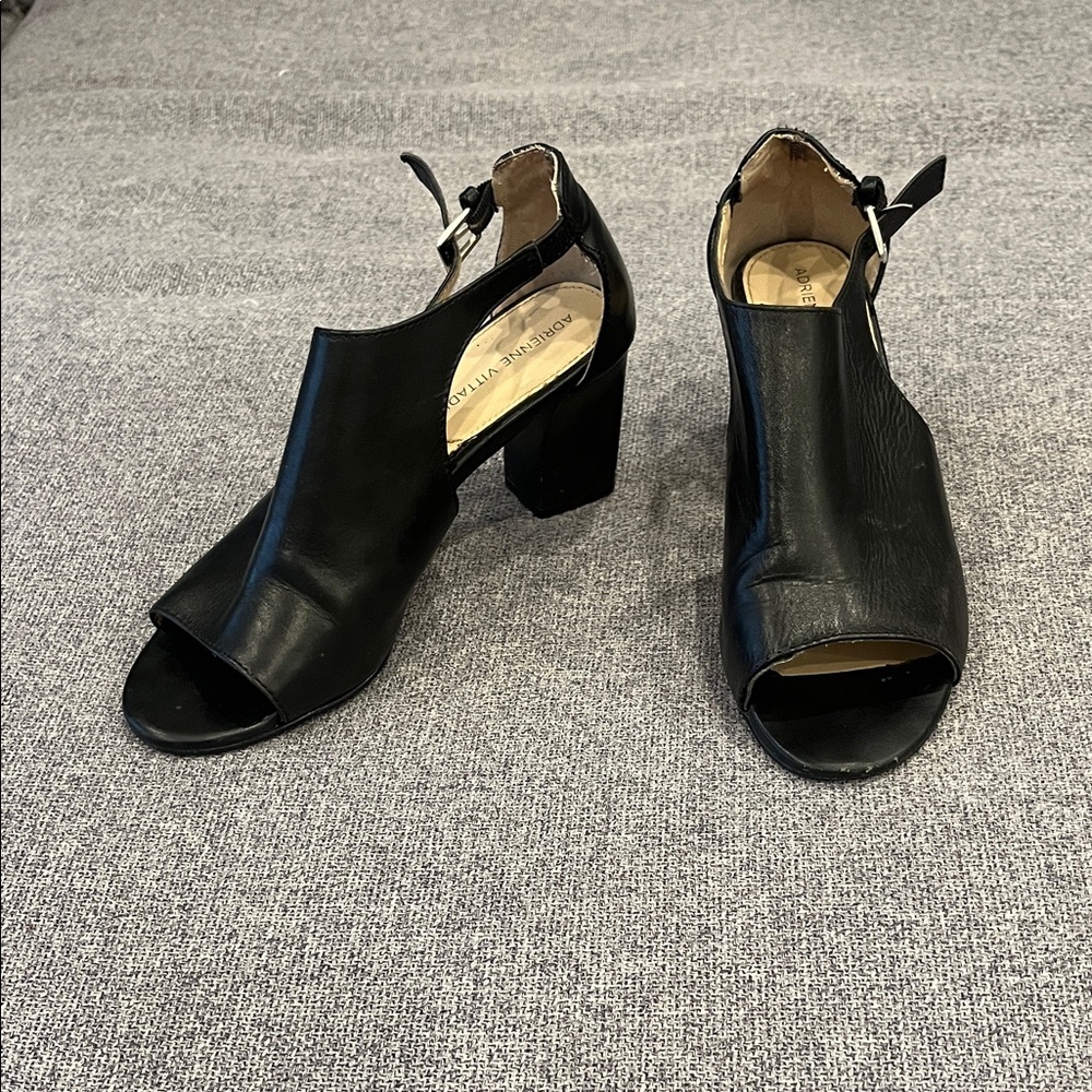 Adrienne Vittadini Black Open-Toe Heeled Booties